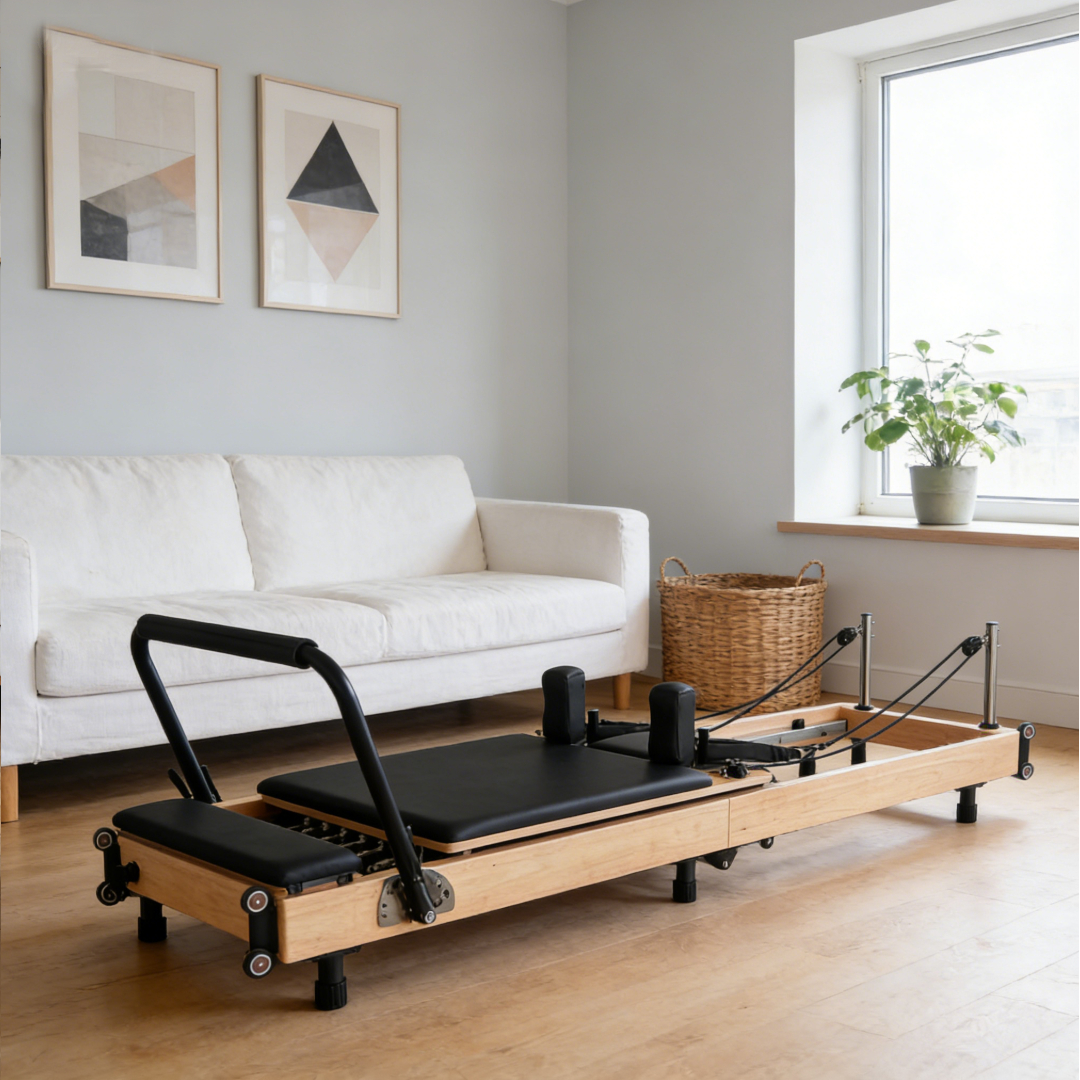 Home Gym Foldable - Space-Saving Foldable Oak Pilates Reformer with