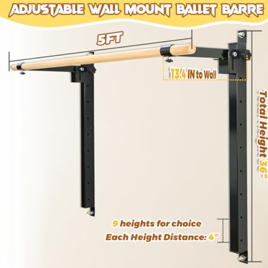 Wall Mounted Ballet Barre 4ft  - Home Gym Foldable recensie en prijs