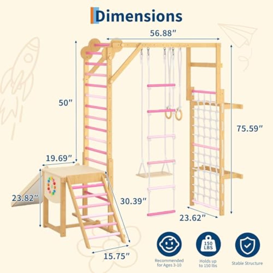8-in-1 Indoor Jungle Gym for A - Gymnastic Rings Wooden recensie en prijs