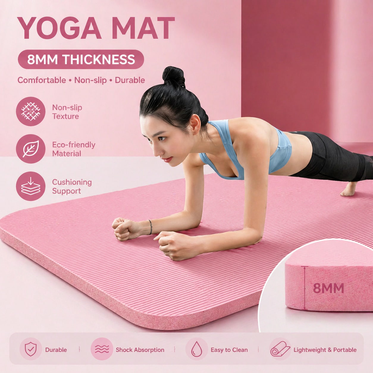 185*61CM Pink Non Slip Yoga Ma - Home Gym Yoga Mat recensie en prijs